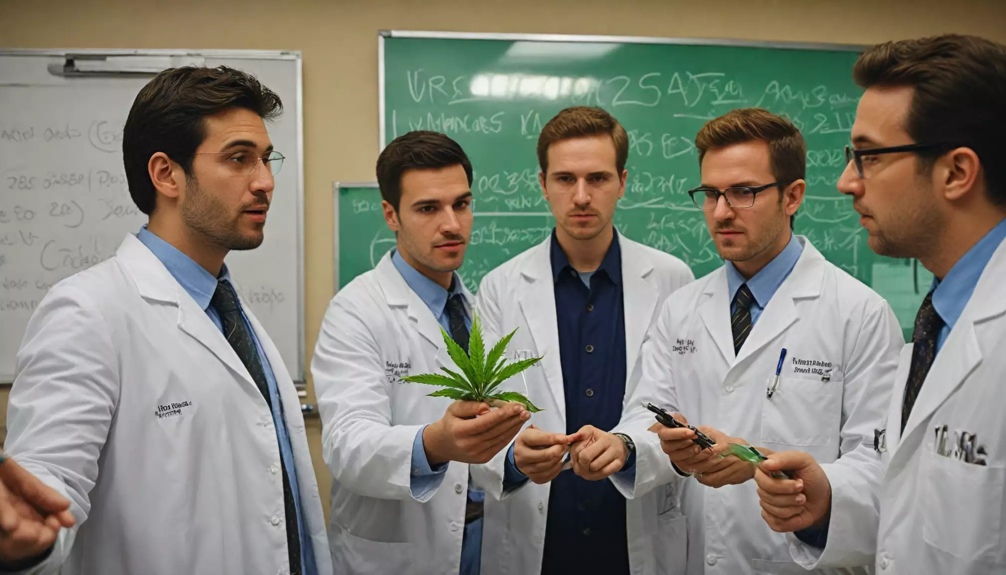 Lekarze omawiają roślinę konopi w laboratorium