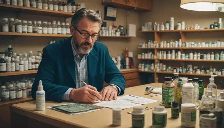 Aptekarz pracujący przy biurku w aptece.