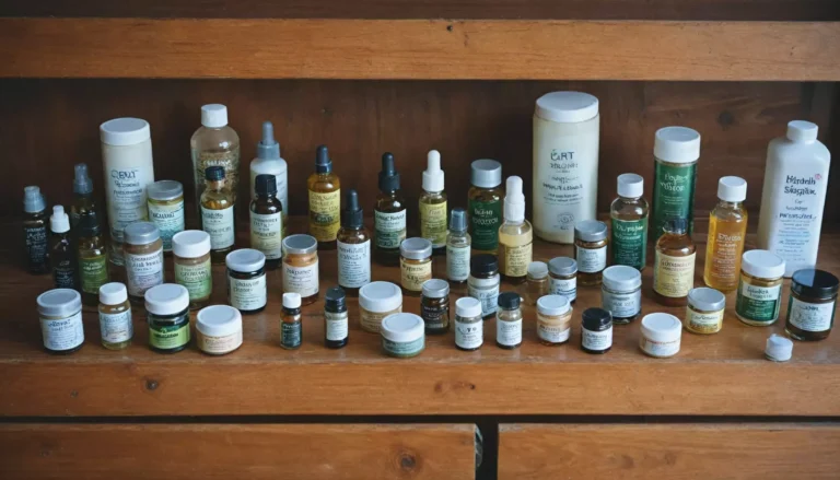 Różne kosmetyki na drewnianej półce.