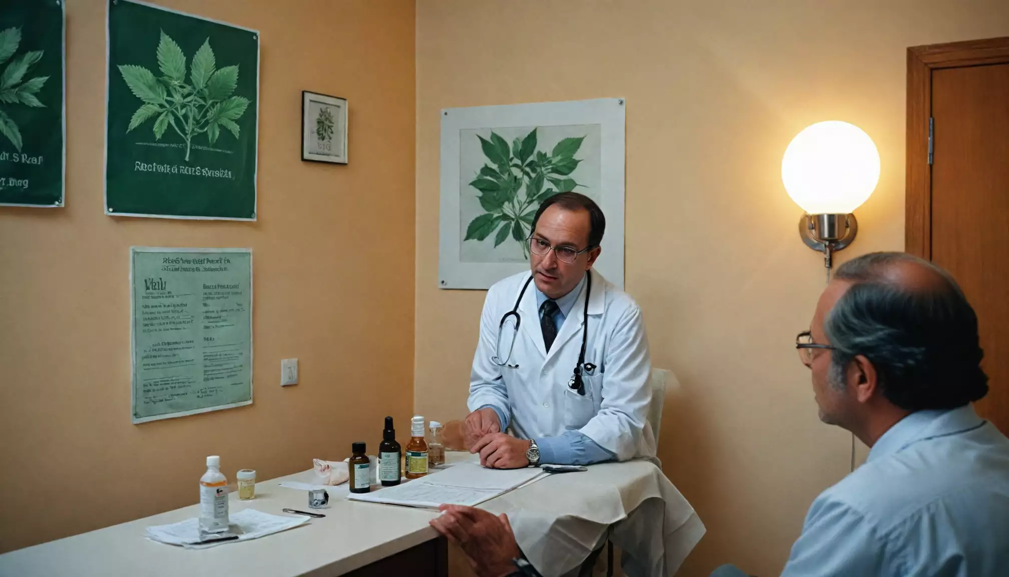 Lekarz omawia leczenie z pacjentem w gabinecie.