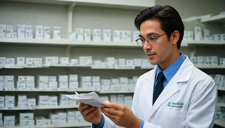 Farmaceuta analizuje recepty w aptece.