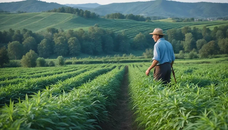 Rolnik w polu na tle gór