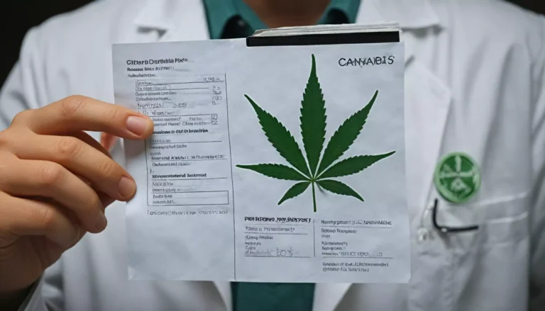 Lekarz trzyma kartę z liściem marihuany
