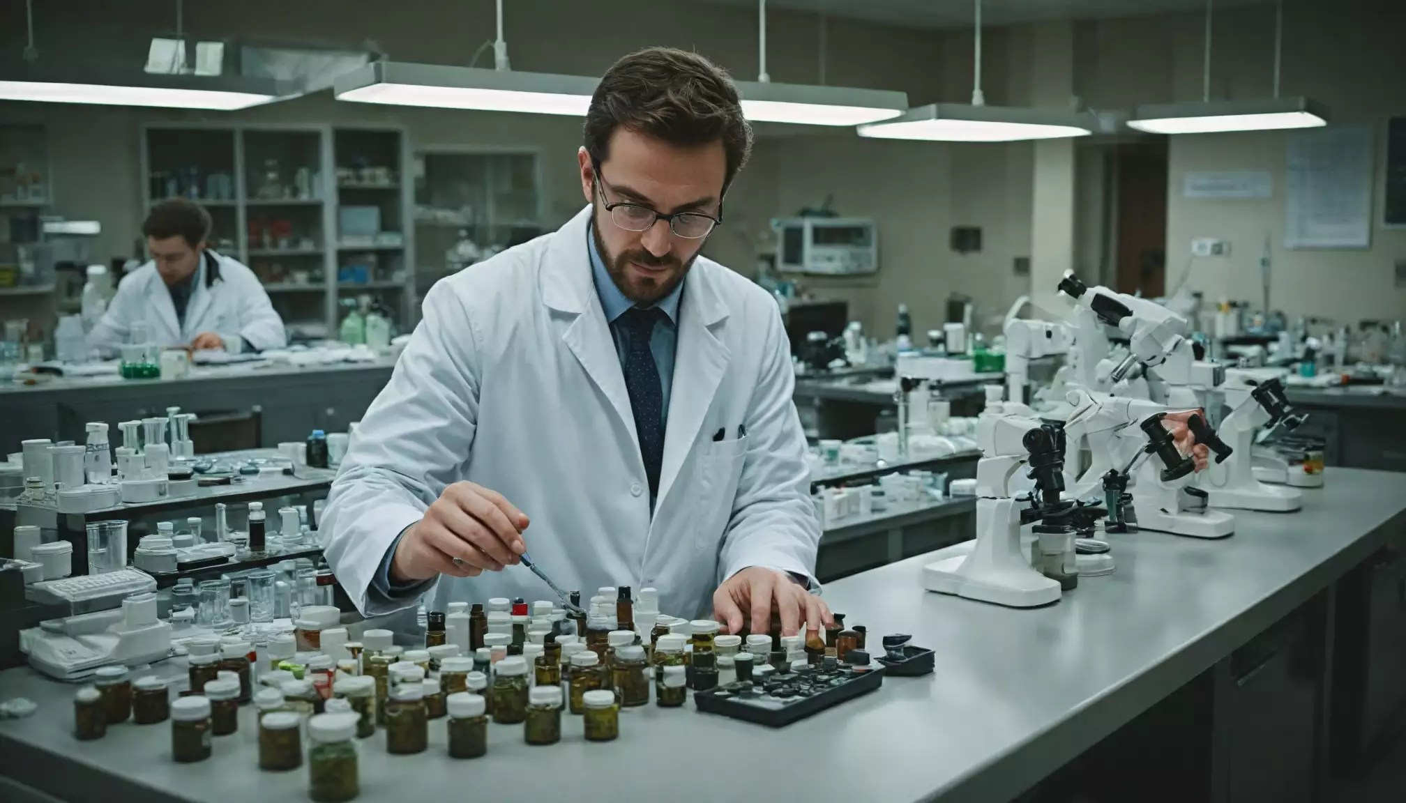 Naukowiec w laboratorium analizuje próbki.