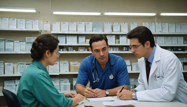 Lekarze omawiają dokumentację medyczną w biurze.