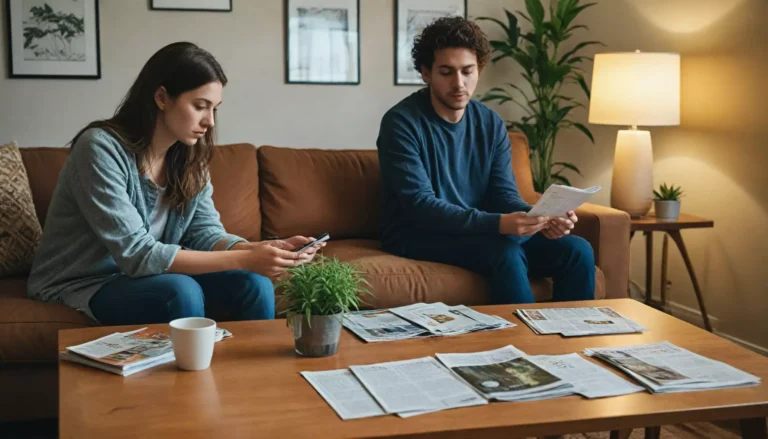 Para czyta gazety w salonie