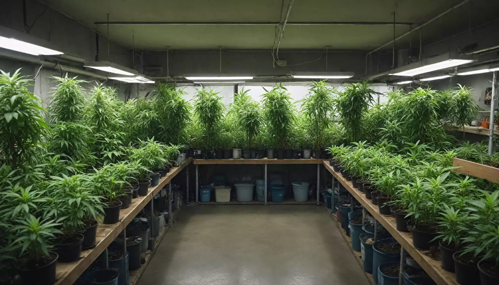 Roślina marihuany w pomieszczeniu z oświetleniem