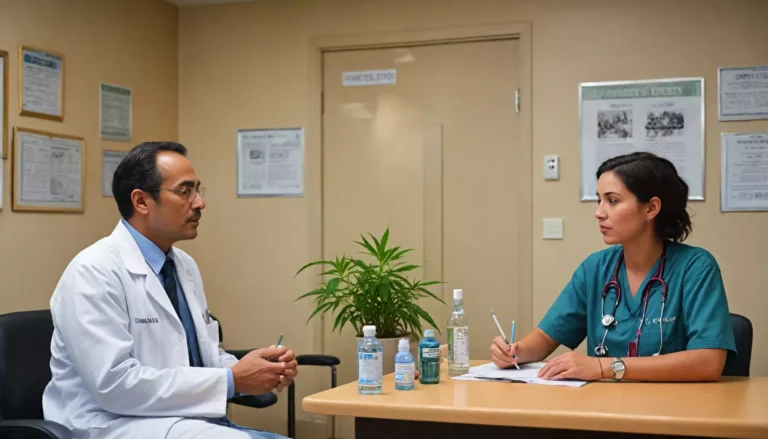 Lekarze rozmawiający w gabinecie przy stole.