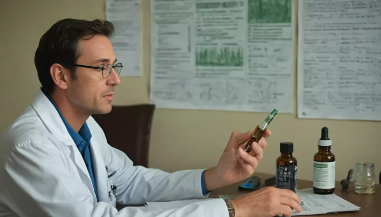 Lekarz trzymający fiolkę w rękach.