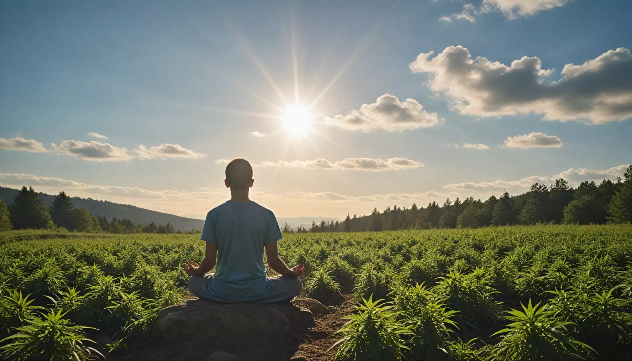 Medytacja na polu konopi pod słońcem