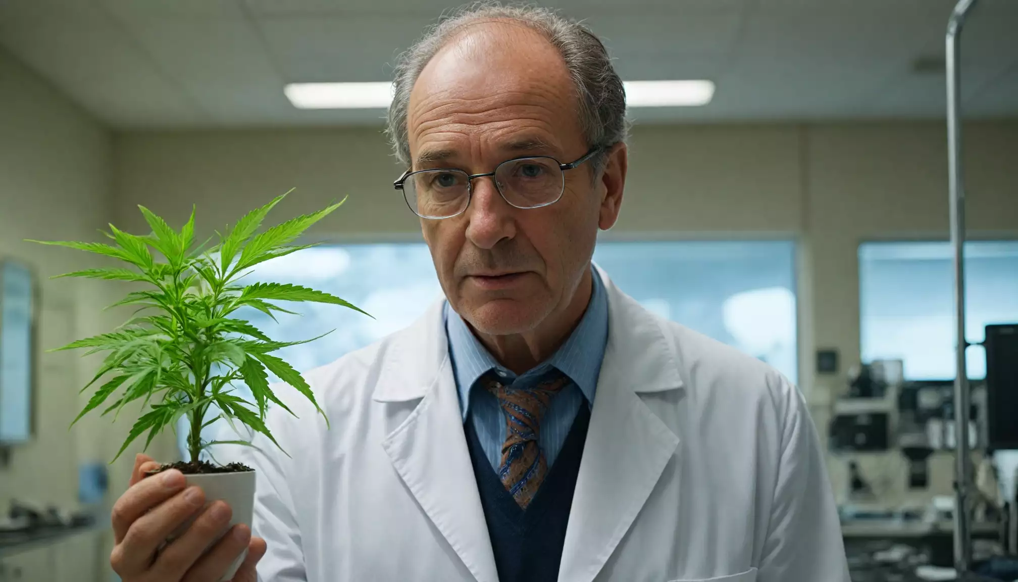 Naukowiec trzyma roślinę w laboratorium