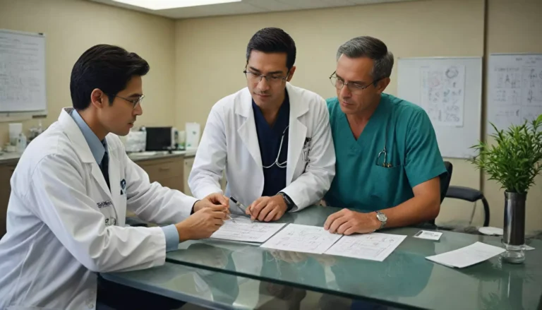 Lekarze omawiają dokumenty w gabinecie medycznym