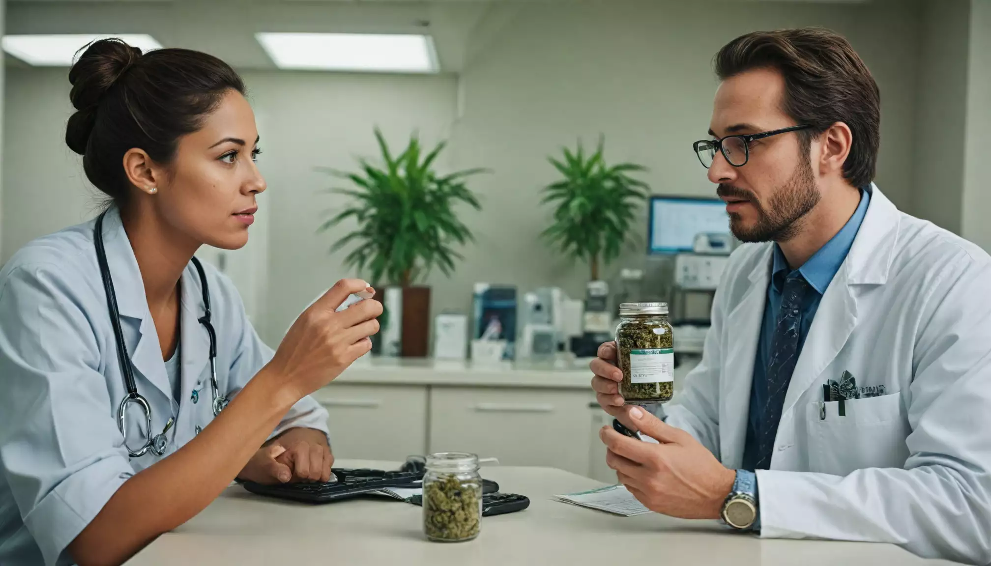 Lekarze omawiają medyczną marihuanę w gabinecie
