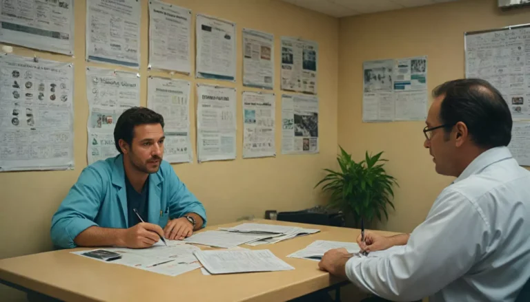 Dwóch lekarzy dyskutuje przy biurku.