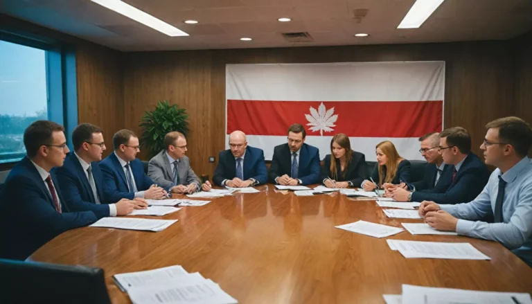 Spotkanie zespołu przy dużym stole konferencyjnym