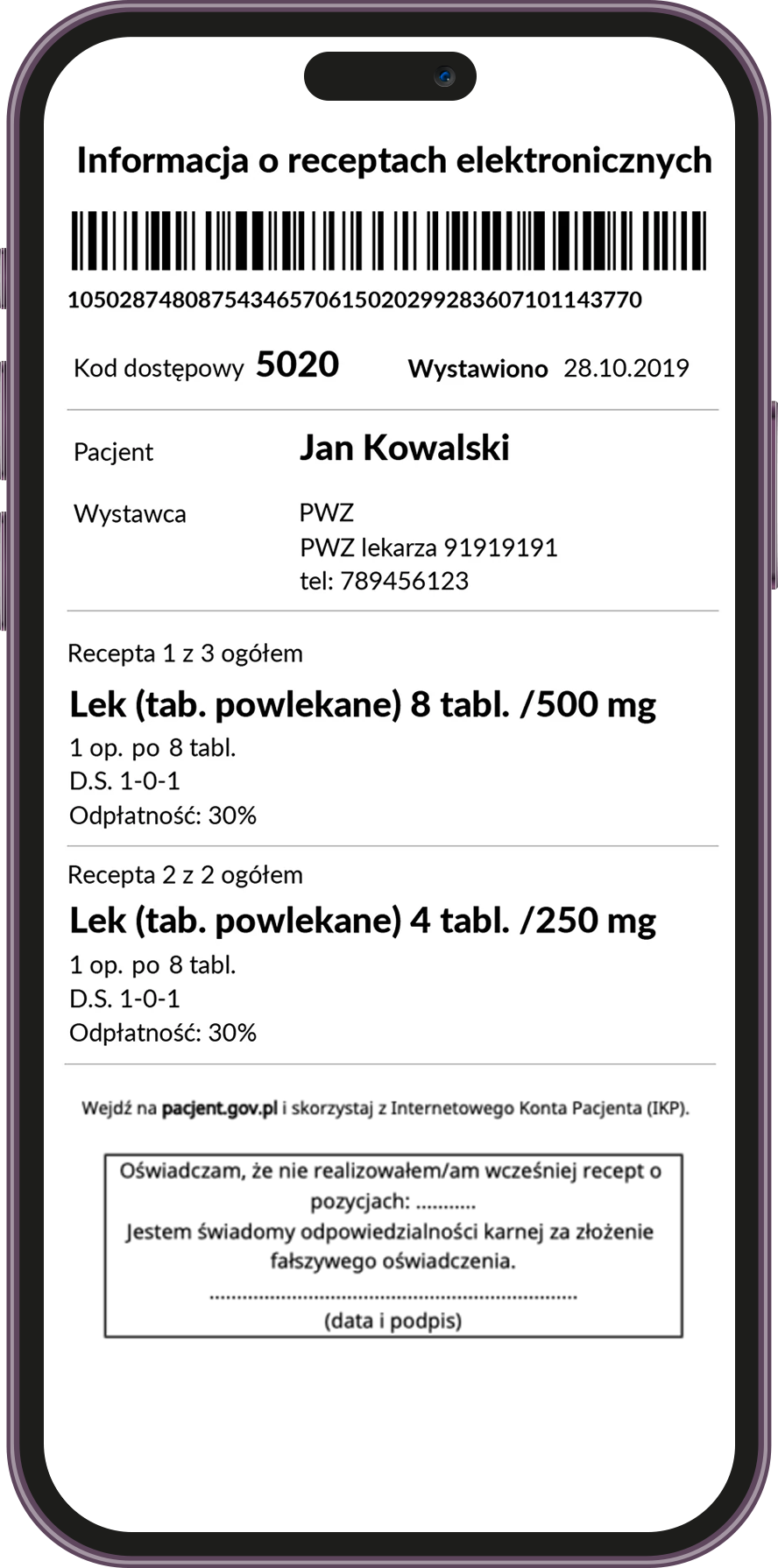 Elektroniczna recepta na leki powlekane z kodem dostępu.